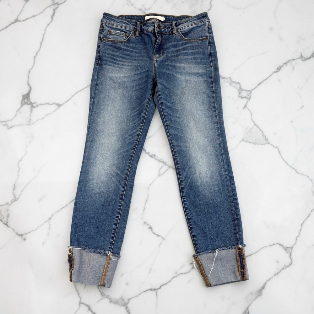 Hidden Jeans Women 29 Blue Medium Wash Cuffed Raw Hem Mid Rise Straight Leg